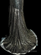 Vintage Mermaid V Neckline Gray Sequin Long Prom Gowns Fairy Prom Dresses