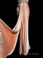 Vintage Mermaid V Neckline Pink Backless Long Prom Gown Fairy Prom Dresses