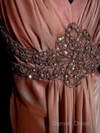 Vintage Mermaid V Neckline Pink Backless Long Prom Gown Fairy Prom Dresses