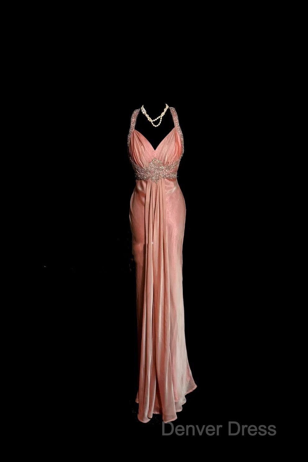 Vintage Mermaid V Neckline Pink Backless Long Prom Gowns Fairy Prom Dresses