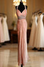 Vintage Mermaid V Neckline Pink Backless Long Prom Gown Fairy Prom Dresses