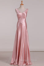 Vintage Mermaid V Neckline Pink Satin Long Prom Dresses Party Evening Dresses