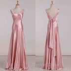 Vintage Mermaid V Neckline Pink Satin Long Prom Dresses Party Evening Dresses