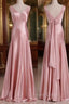 Vintage Mermaid V Neckline Pink Satin Long Prom Dresses Party Evening Dresses