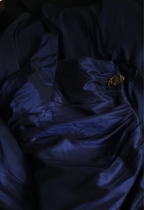 Vintage Navy Blue Mermaid One-Shoulder Satin Long Prom Dresses Evening Dresses