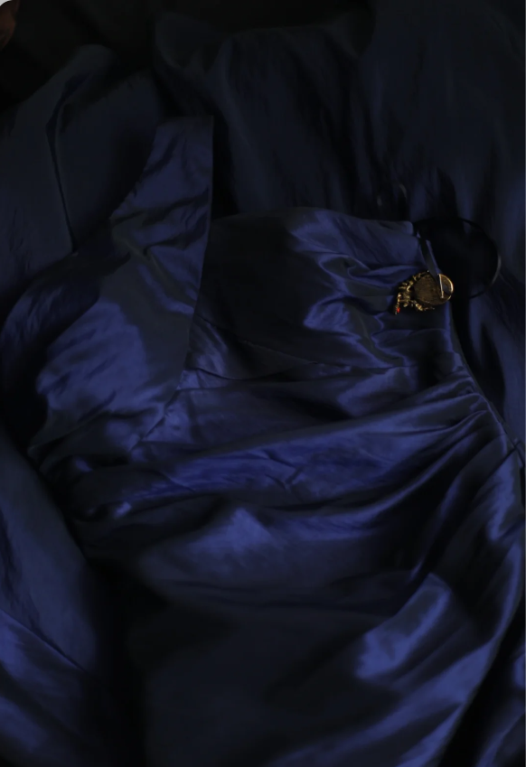 Vintage Navy Blue Mermaid One-Shoulder Satin Long Prom Dresses Evening Dresses