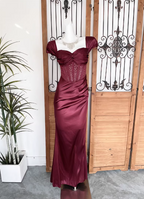 Vintage Navy Blue Mermaid Puff Sleeve Satin Long Prom Dresses Evening Dresses