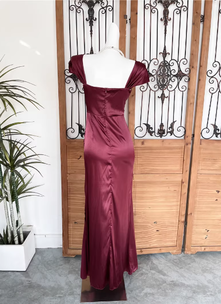 Vintage Navy Blue Mermaid Puff Sleeve Satin Long Prom Dresses Evening Dresses