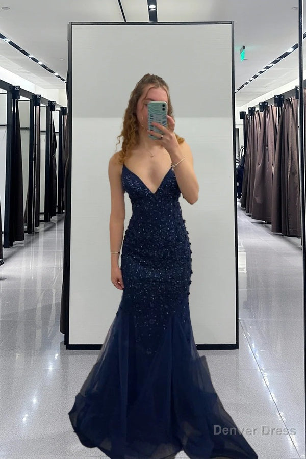 Vintage Navy Blue Prom Dress Sexy Mermaid Birthday Outfits Main image
