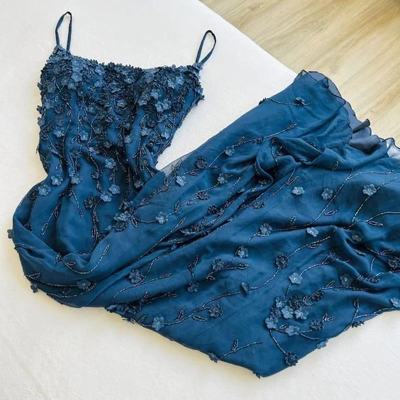 Vintage Navy Blue Spaghetti Straps Prom Dress Sexy Mermaid Prom Dresses Secondary image
