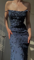 Vintage Navy Blue Spaghetti Straps Prom Dress Sexy Mermaid Prom Dresses