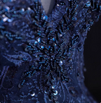 Vintage Navy Blue Off-The-Shoulder Beaded Embroidered Tulle Prom Dresses Evening Dresses