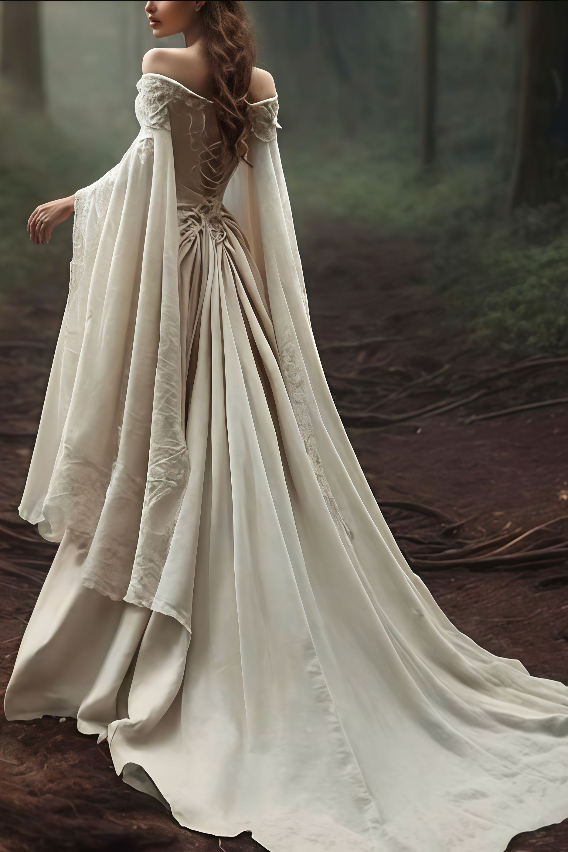 Vintage Off The Shoulder Ivory Lace Wedding Dresses, Secondary image