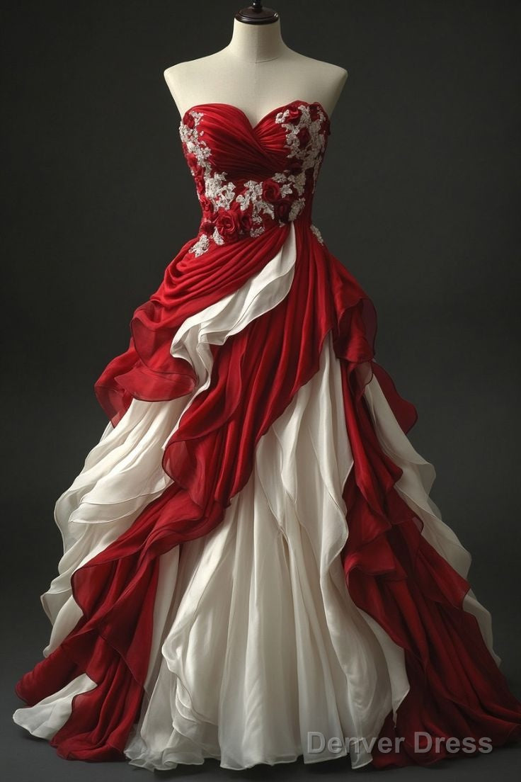 Vintage Patchwork Color A-Line Sweetheart Neck Chiffon Lace Long Prom Dress Evening Dress Secondary image