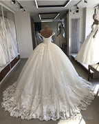 Vintage Pearl Beaded Tulle BallGowns Wedding Dresses Lace Edge