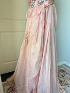 Vintage Pink A-Line Rhinestone Beaded Chiffon Long Prom Dresses Evening Dresses