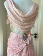 Vintage Pink A-Line Rhinestone Beaded Chiffon Long Prom Dresses Evening Dresses