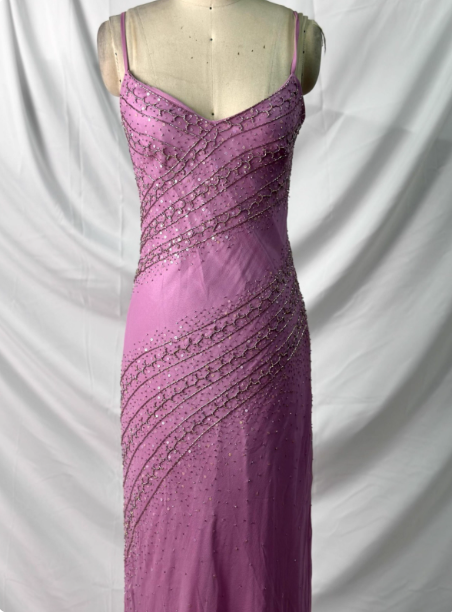 Vintage Pink Mermaid V-Neck Beaded Chiffon Long Prom Dresses Evening Dresses