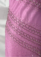 Vintage Pink Mermaid V-Neck Beaded Chiffon Long Prom Dresses Evening Dresses