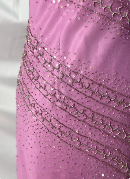 Vintage Pink Mermaid V-Neck Beaded Chiffon Long Prom Dresses Evening Dresses