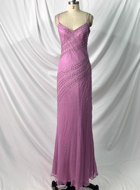 Vintage Pink Mermaid V-Neck Beaded Chiffon Long Prom Dresses Evening Dresses Main image
