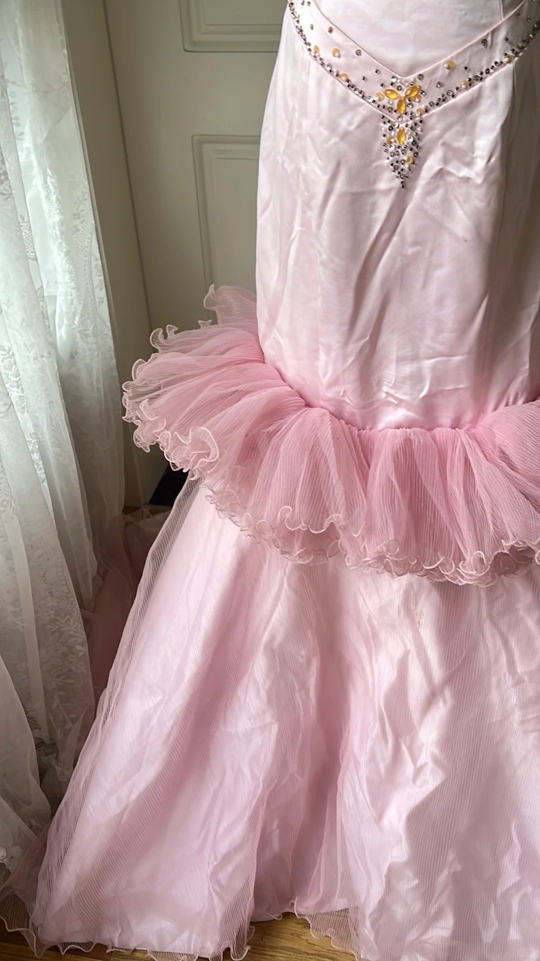 Vintage Princess Pink Mermaid Satin Tulle Train Prom Dresses Evening Dresses