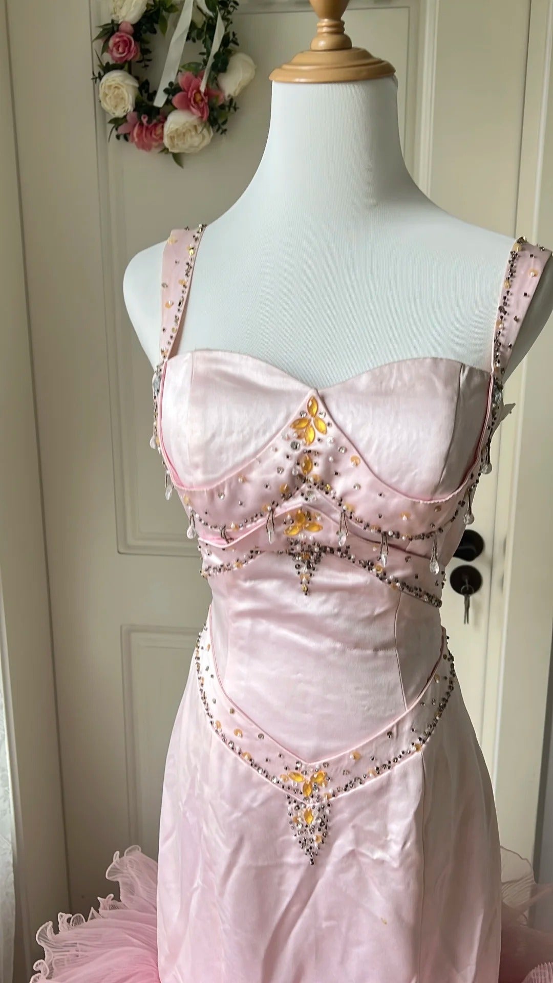 Vintage Princess Pink Mermaid Satin Tulle Train Prom Dresses Evening Dresses