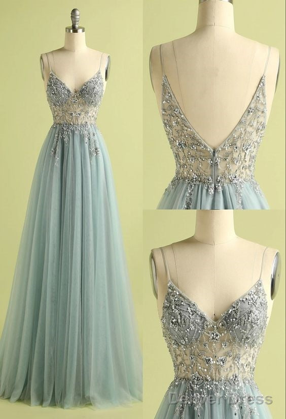 Vintage Prom Dress, V Neck Slit Tulle Dresses Main image