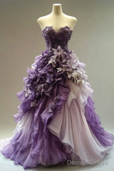 Vintage Purple A-Line Sweetheart Neck Chiffon Beading Long Prom Dress Applique Evening Dress