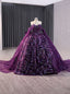 Vintage Purple Tulle Sequins Strapless Prom Dress