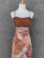 Vintage Red-Brown Gilded Gradient Spaghetti Strap Beaded Satin Long Prom Dresses Evening Dresses