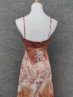 Vintage Red-Brown Gilded Gradient Spaghetti Strap Beaded Satin Long Prom Dresses Evening Dresses