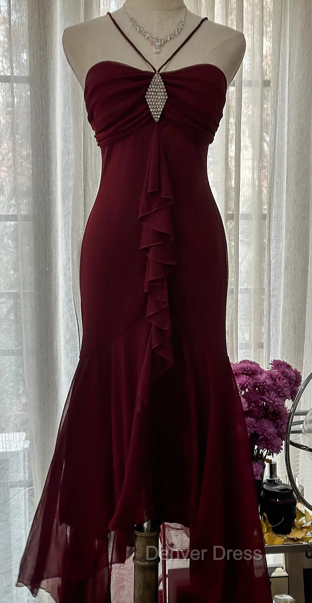 Vintage Red Mermaid Strapless Chiffon Prom Dress Graduation Prom Dresses Secondary image