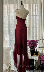 Vintage Red Mermaid Strapless Chiffon Prom Dress Graduation Prom Dresses