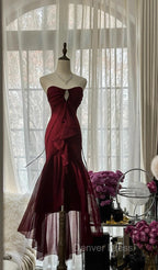 Vintage Red Mermaid Strapless Chiffon Prom Dress Graduation Prom Dresses