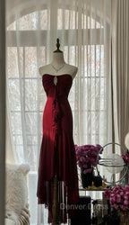 Vintage Red Mermaid Strapless Chiffon Prom Dress Graduation Prom Dresses