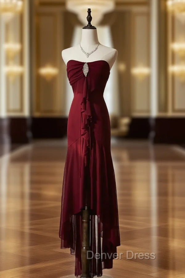 Vintage Red Mermaid Strapless Chiffon Prom Dress Graduation Prom Dresses Main image