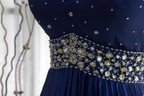 Vintage Royal Blue A-Line Halter Neck Rhinestone Satin Long Prom Dresses Evening Dresses