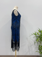 Vintage Royal Blue / Emerald Green Slim-Fit Spaghetti Strap Fringe Sequin Midi Prom Dresses Evening Dresses
