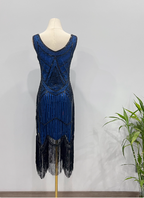 Vintage Royal Blue / Emerald Green Slim-Fit Spaghetti Strap Fringe Sequin Midi Prom Dresses Evening Dresses