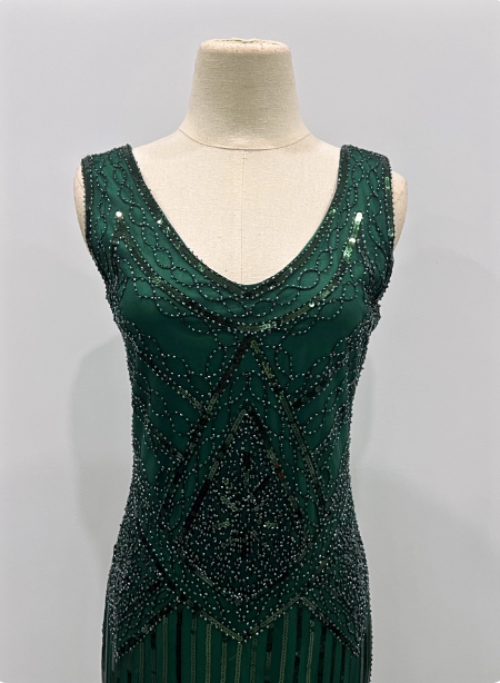 Vintage Royal Blue / Emerald Green Slim-Fit Spaghetti Strap Fringe Sequin Midi Prom Dresses Evening Dresses