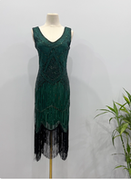 Vintage Royal Blue / Emerald Green Slim-Fit Spaghetti Strap Fringe Sequin Midi Prom Dresses Evening Dresses
