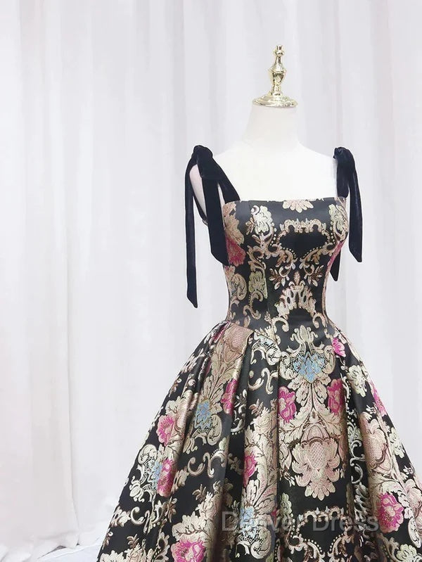 Vintage Satin Straps Floral Long Prom Long Dress Prom Dresses Secondary image