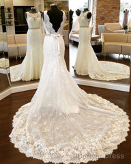 Vintage Scoop Neckline Open Back Lace Mermaid Wedding Dresses