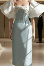 Vintage Sheath Light Sky Blue Satin Prom Dress