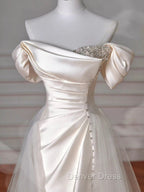 Vintage Sheath Off The Shoulder Satin Long Prom Dresses Party Evening Dresses