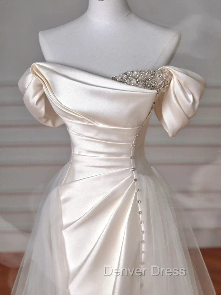 Vintage Sheath Off The Shoulder Satin Long Prom Dresses Party Evening Dresses