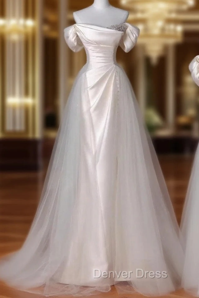 Vintage Sheath Off The Shoulder Satin Long Prom Dresses Party Evening Dresses Main image