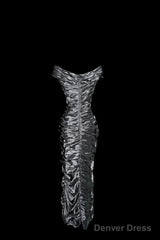 Vintage Sheath Off The Shoulder Silver Gray Sleeveless Long Prom Gown Fairy Prom Dresses