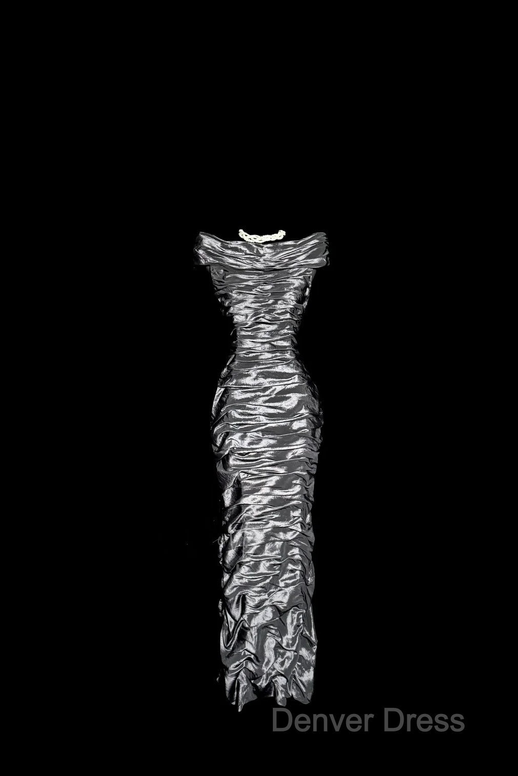 Vintage Sheath Off The Shoulder Silver Gray Sleeveless Long Prom Gowns Fairy Prom Dresses